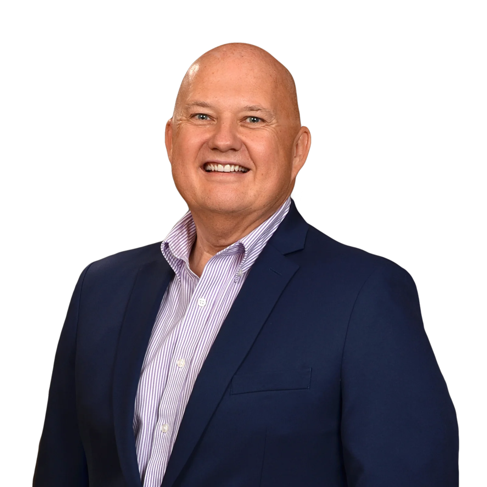 Portrait of Mark Mosco wearing a navy suit and smiling.