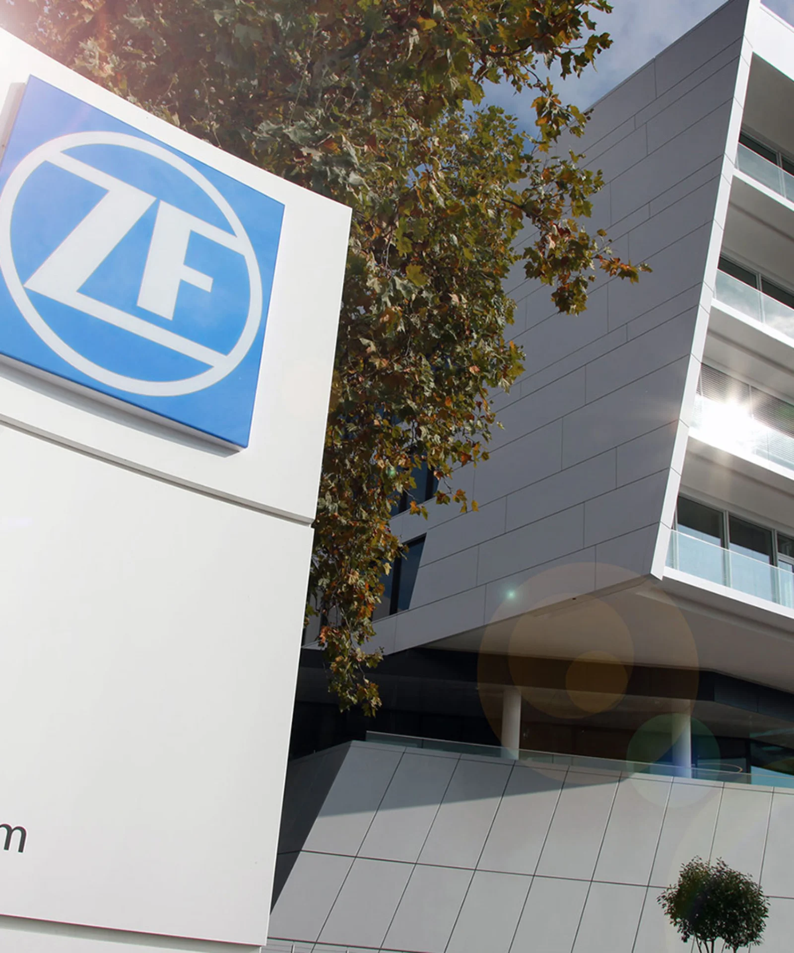 The ZF Forum building with the ZF logo prominently displayed in front, symbolizing the company&#039;s commitment to managing and optimizing demand peaks in automotive and industrial sectors.