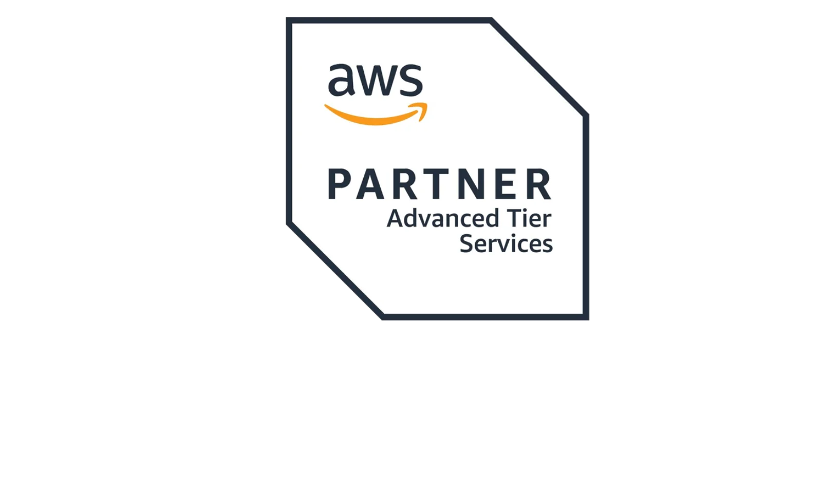 AWS Partner Advanced Tier Services Badge displaying the Amazon Web Services logo with a curved arrow.