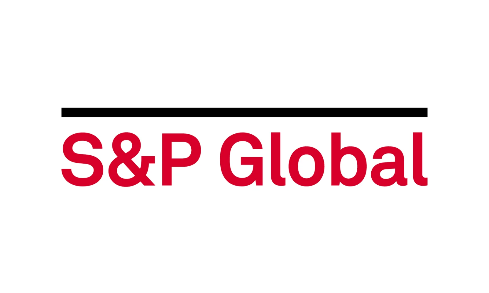 Logo of S&amp;P Global, featuring the company name in red text with a black horizontal line above it.