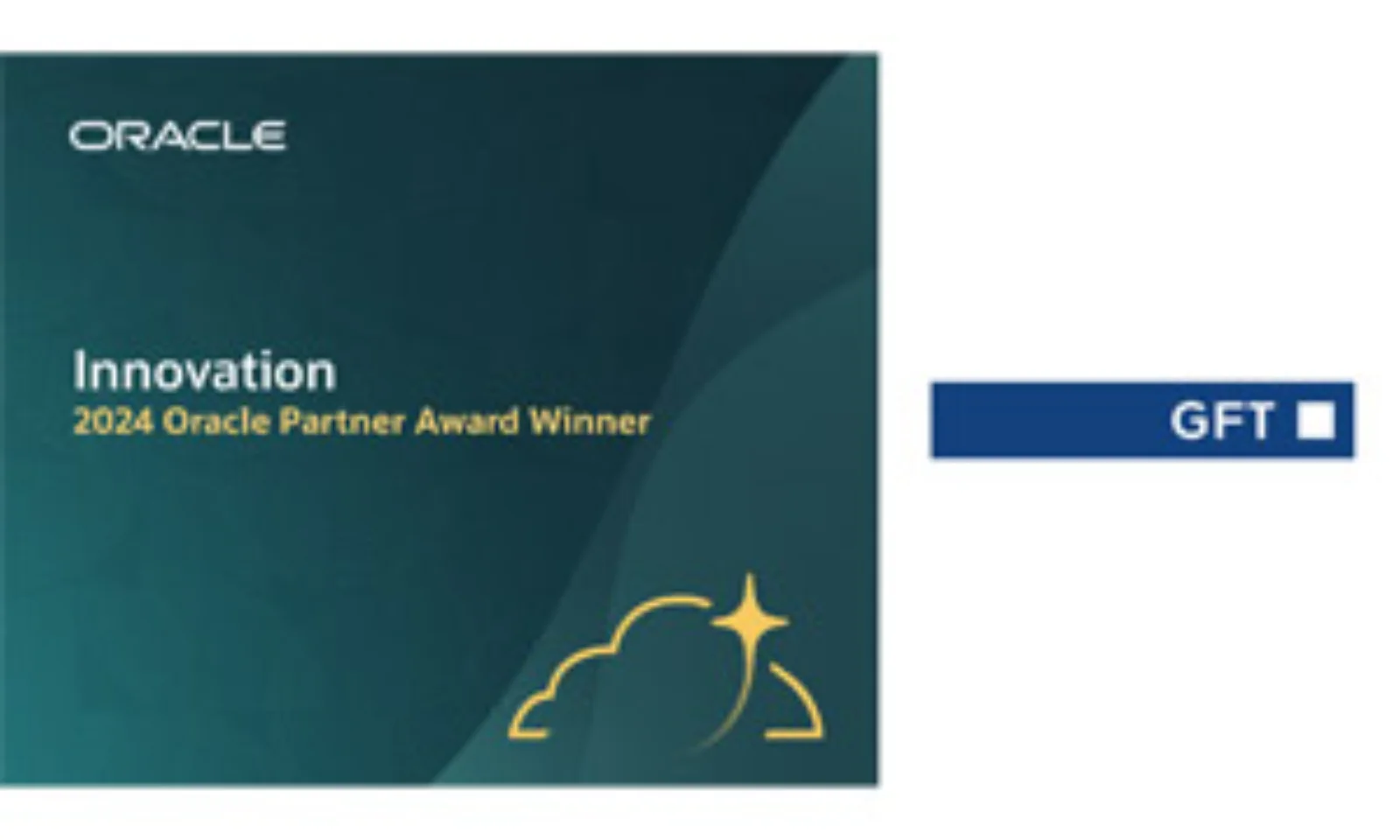 Oracle Innovation Award badge for 2024 Oracle Partner Award Winner, alongside GFT logo.