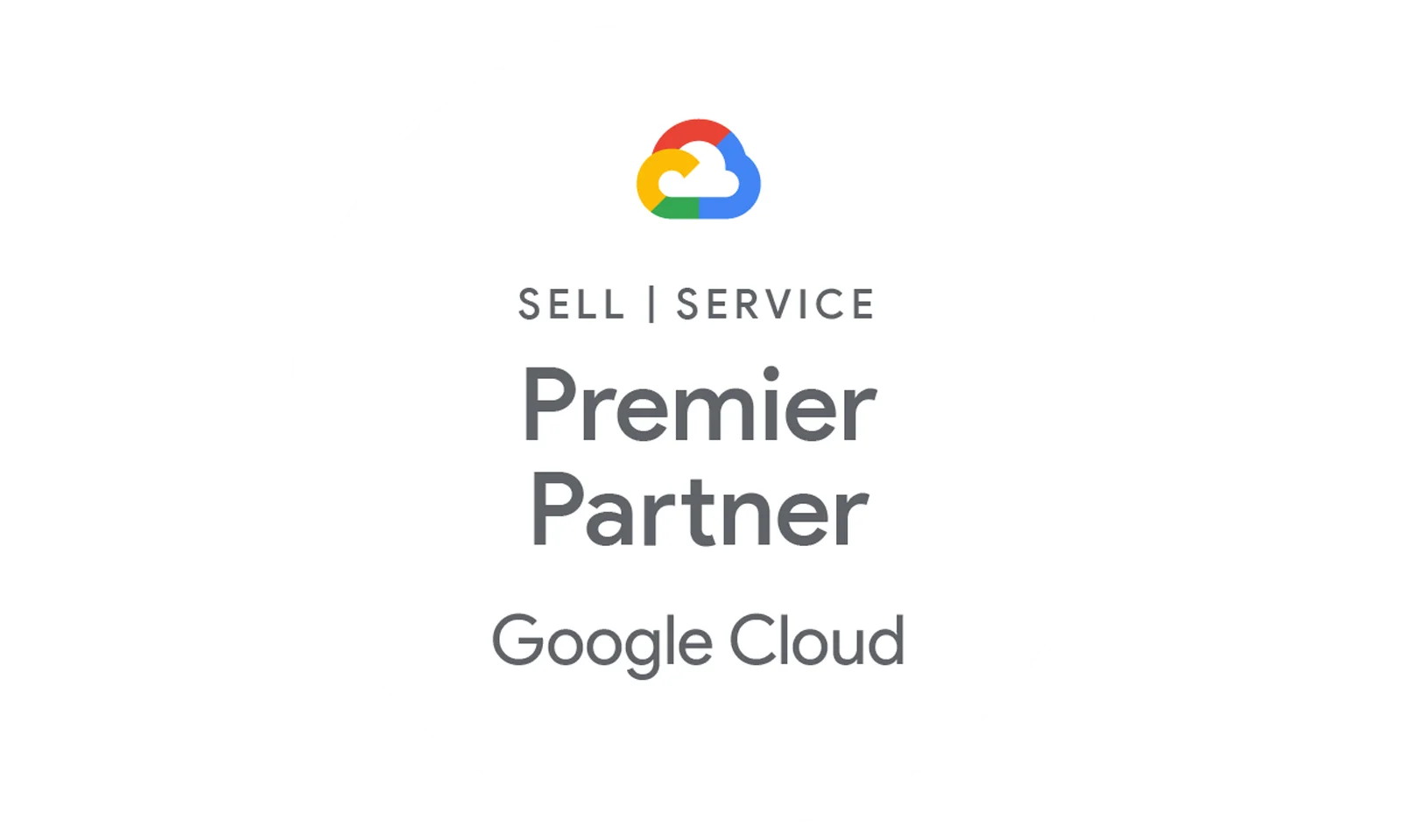 Google Cloud Premier Partner Badge displaying the Google Cloud logo with text &quot;Sell | Service&quot; above &quot;Premier Partner&quot;.