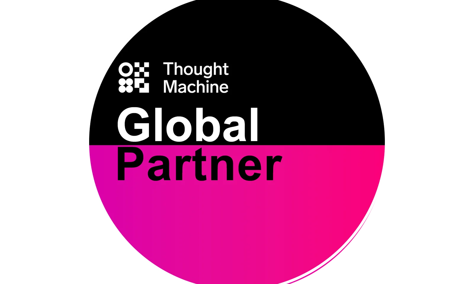 Thought Machine Premier Partner Badge with a vibrant pink semi-circle design.