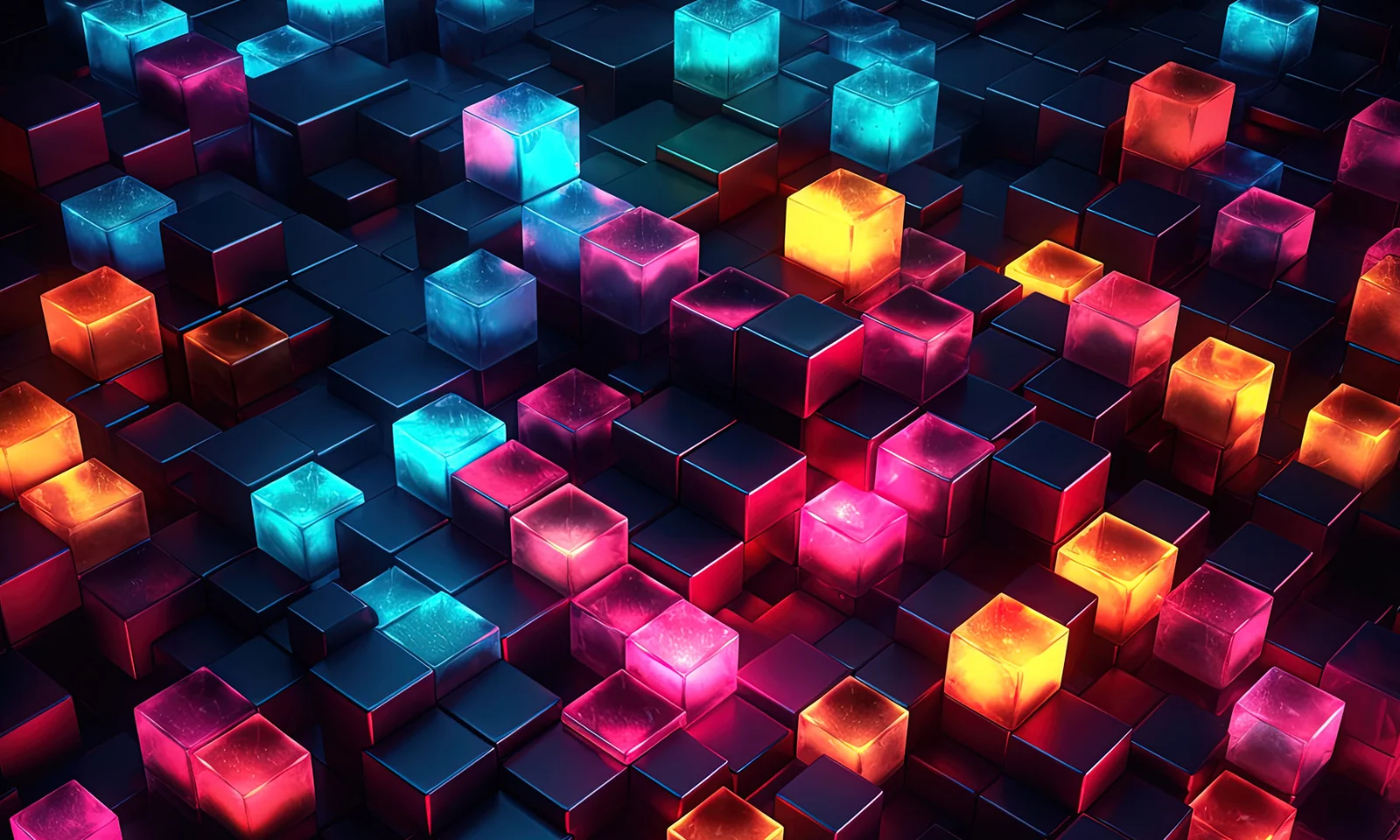 Vibrant and glowing cubes in various colors, representing the dynamic and innovative AI solutions available in the AI.DA Marketplace.