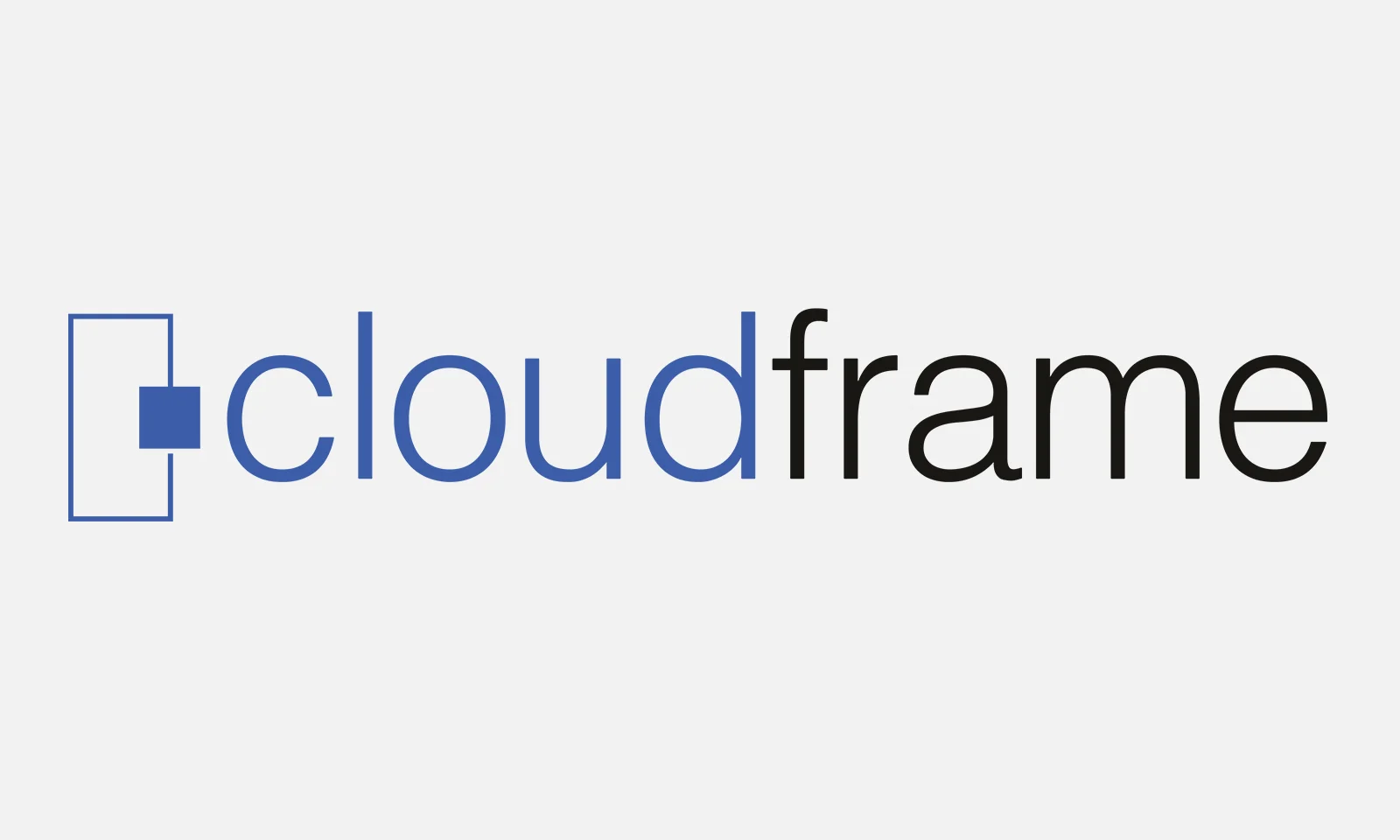 The CloudFrame logo features a minimalist design with a combination of blue and black text. The word &quot;cloud&quot; is in blue, while &quot;frame&quot; is in black. A blue square with a partial outline surrounds the first letter &quot;c,&quot; emphasizing the modern and clean aesthetic of the brand.